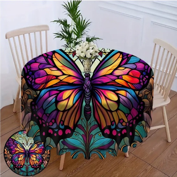 Vibrant Butterfly 60” Round Decorative Tablecloth